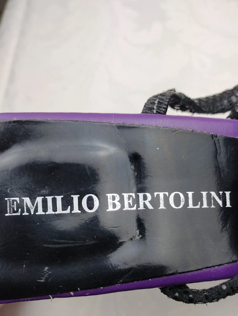 Emilio Bertolini Purple Leather Texture Strappy Square Toe Sculpt Heel Sandal